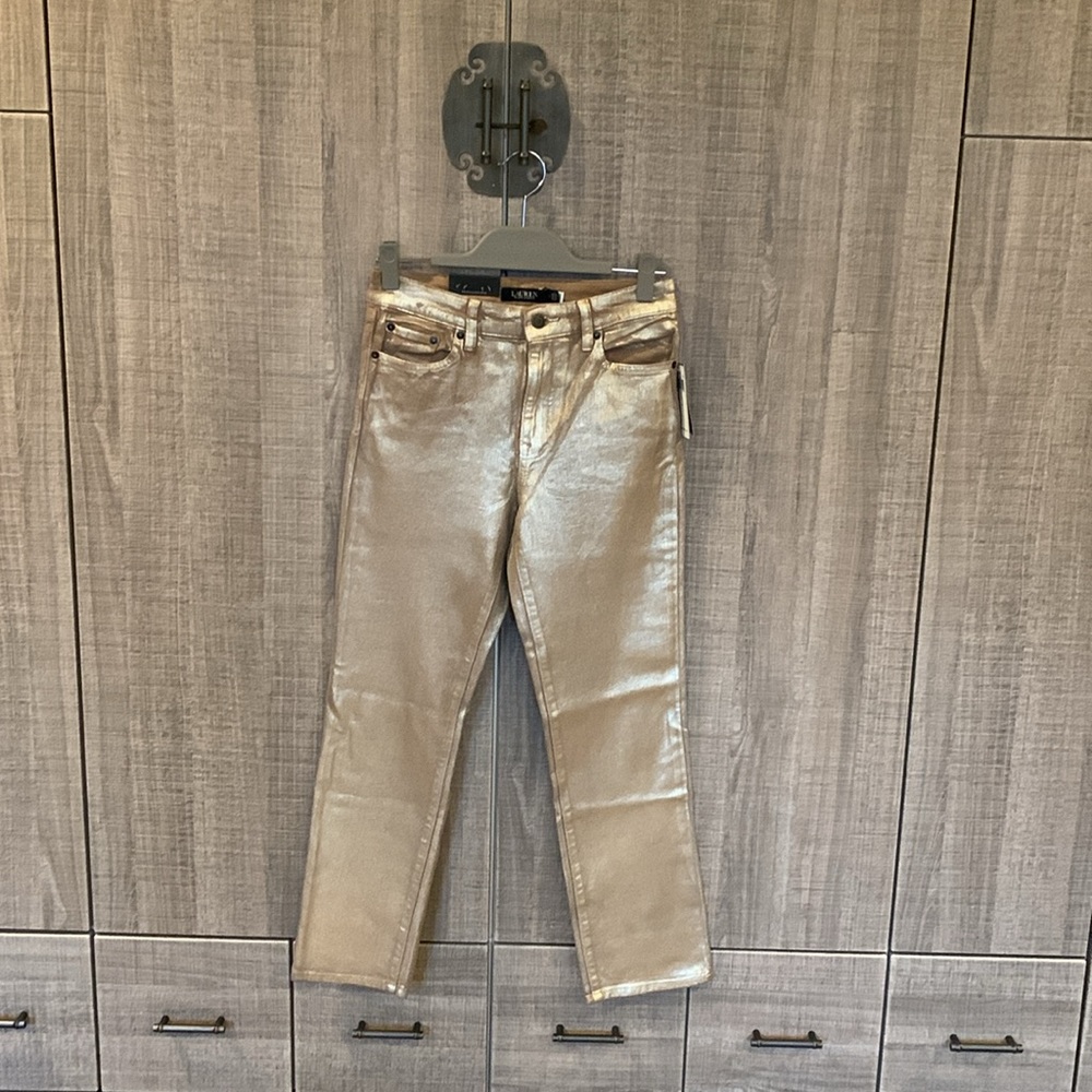Ralph Lauren Metallic High-Rise Straight Ankle Jean‎